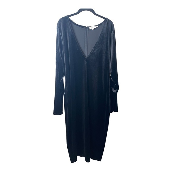 NEW GOOD AMERICAN Black Deep V Neck Velvet Bodycon Midi Dress Size 6/3XL - Picture 8 of 12